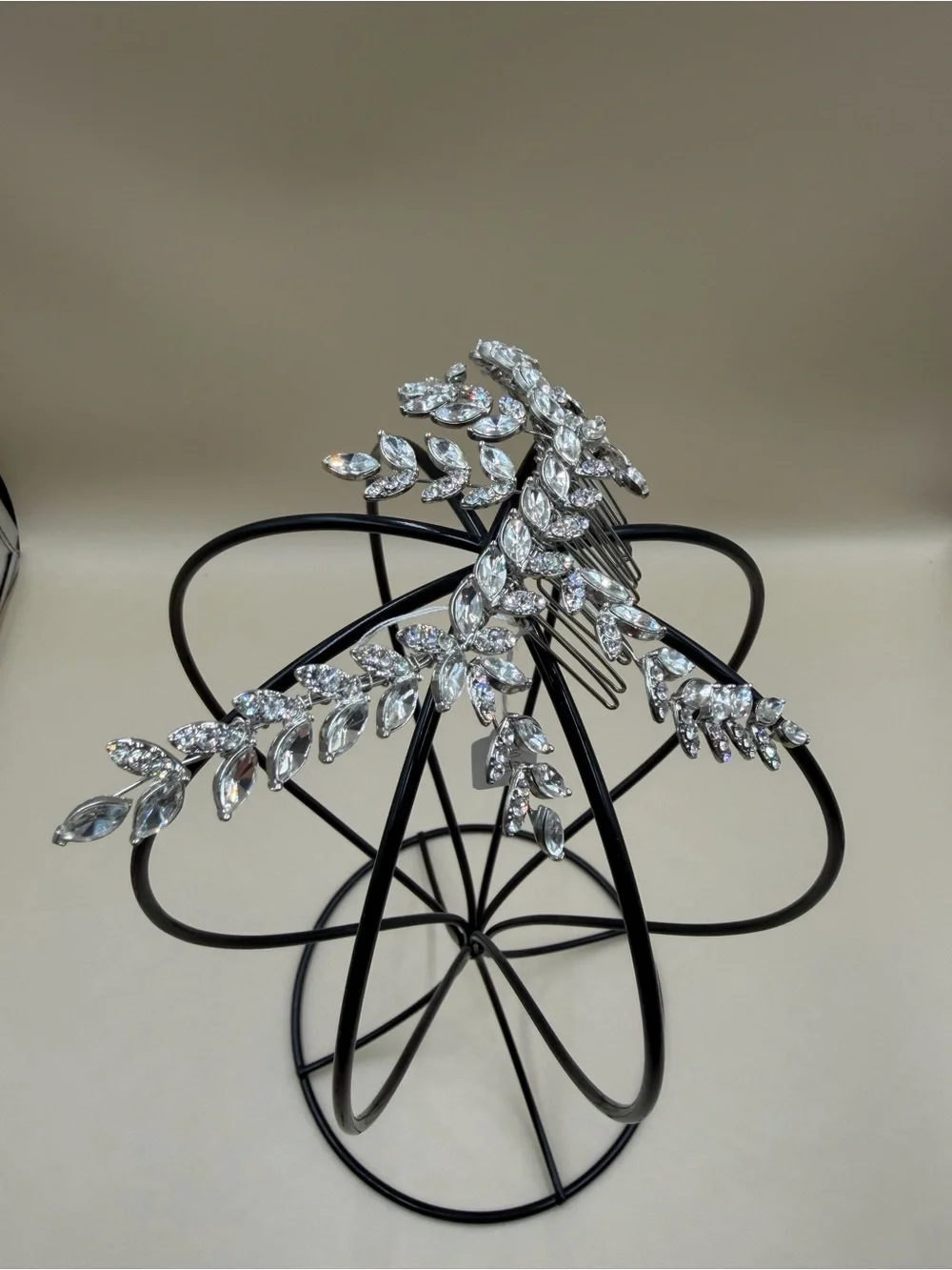 Bridal Crystal Leaf Hair Comb Silver Rhinestone Wedding Headpiece